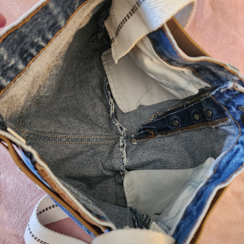 Upcycled Denim Crossbody Bag Vintage Style Boho - Picture 5 of 9